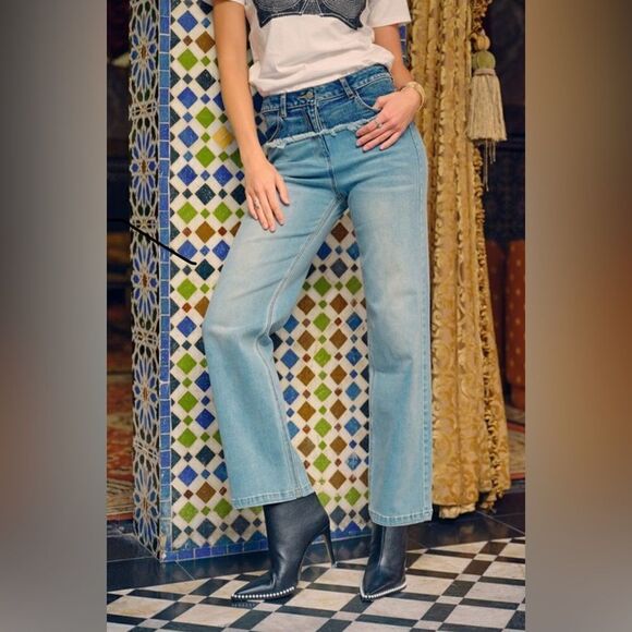 068. JEANS- DOUBLE CONTRASTING WAIST BAND - Picture 1 of 6